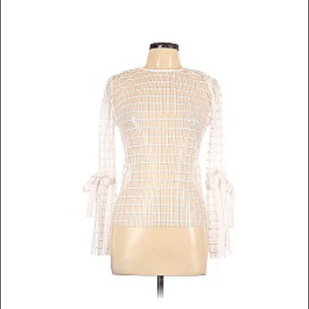 Topshop Mesh Grid Print Tie Sleeve Top